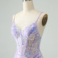 Glitter Tight Spaghetti Straps Corset Short Homecoming Dress with Sequins Sparkly