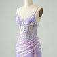 Glitter Tight Spaghetti Straps Corset Short Homecoming Dress with Sequins Sparkly