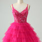 Cute A Line Spaghetti Straps Tiered Short Homecoming Dress with Sequins Beautiful