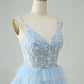 Cute A Line Spaghetti Straps Tiered Short Homecoming Dress with Sequins Beautiful