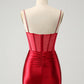 Chic Bodycon Pleated Corset Short Homecoming Dress with Beading Sexy