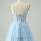 Cute A Line Spaghetti Straps Tiered Short Homecoming Dress with Sequins Beautiful