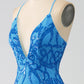Mermaid Spaghetti Straps Deep V Neck Sequins Long Prom Dress Sexy Evening Dresses