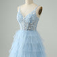 Cute A Line Spaghetti Straps Tiered Short Homecoming Dress with Sequins Beautiful