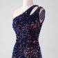 Black Mermaid One Shoulder Sequins Long Prom Dress with High Slit Sparkly Evening Dresses