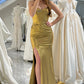 Golden Mermaid Sweetheart Sparkly Long Prom Dress With Slit Sexy Evening Dresses
