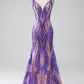 Purple Mermaid V Neck Long Sparkly Prom Dress With Sequins Sexy