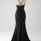 Sparkly Black Mermaid Spaghetti Straps Beaded Prom Dress with Slit Sexy