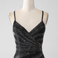 Sparkly Black Mermaid Spaghetti Straps Beaded Prom Dress with Slit Sexy