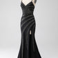 Sparkly Black Mermaid Spaghetti Straps Beaded Prom Dress with Slit Sexy