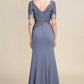 Grey Blue Mermaid Floor Length Chiffon Mother of Bride Dress With Appliques Beautiful