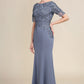 Grey Blue Mermaid Floor Length Chiffon Mother of Bride Dress With Appliques Beautiful