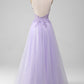 Light Purple A-Line Spaghetti Straps Long Prom Dress V-neck Floor Length