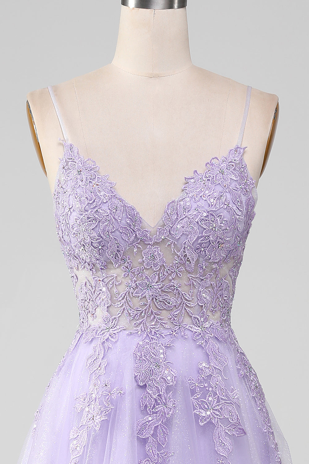 Light Purple A-Line Spaghetti Straps Long Prom Dress V-neck Floor Length