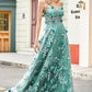 Glitter A-Line Spaghetti Straps Long Corset Prom Dress With Lace Flower Beautiful