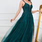 Dark Green A Line Spaghetti Straps Long Prom Dress with Appliques Floor Length With Slit