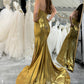 Golden Mermaid Sweetheart Sparkly Long Prom Dress With Slit Sexy Evening Dresses