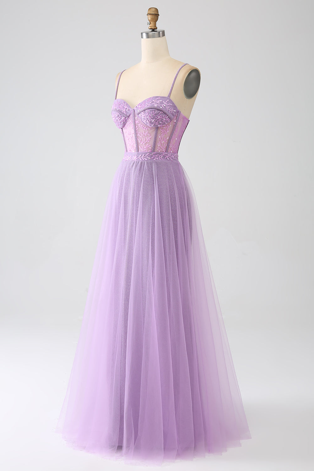 A-Line Lilac Spaghetti Straps Long Corset Prom Dress Floor Length