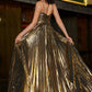 Sparkly Fuchsia A-Line Spaghetti Straps Pleated Prom Dress with Side Slit Sexy Evening Dresses
