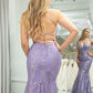 Lilac Mermaid Spaghetti Straps Glitter Sequins Long Prom Dress V-neck Sexy