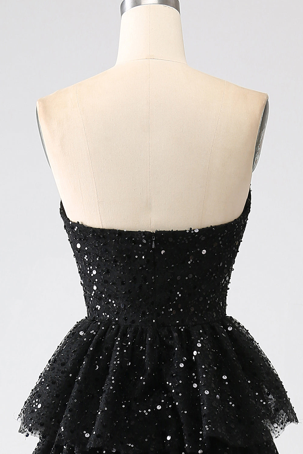 A-Line Sequins Black Tiered Prom Dress with Slit Off Shoulder Floor Length Sparkly