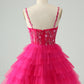 Cute A Line Spaghetti Straps Tiered Short Homecoming Dress with Sequins Beautiful
