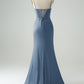 Mermaid Spaghetti Straps Pleated Corset Long Prom Dress With High Slit Sexy Evening Dresses