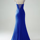 Mermaid Spaghetti Straps Pleated Corset Long Prom Dress With High Slit Sexy Evening Dresses
