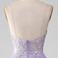 Light Purple A Line Spaghetti Straps Sparkly Prom Dress With Beading V-neck Floor Length