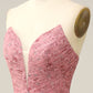 Dusty Rose A-Line Sweetheart Floor Length Tulle Prom Dress V-neck Sexy
