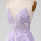 Light Purple A-Line Spaghetti Straps Long Prom Dress V-neck Floor Length