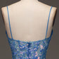 Sparkly Blue Spaghetti Straps Corset Prom Dress with Slit Sexy Evening Dresses