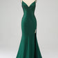 Sparkly Light Blue Mermaid Spaghetti Straps Beaded Long Prom Dress with Slit Sexy Evening Dresses
