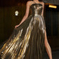 Sparkly Fuchsia A-Line Spaghetti Straps Pleated Prom Dress with Side Slit Sexy Evening Dresses