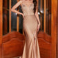 Sparkly Champagne Mermaid Spaghetti Straps Long Prom Dress with Slit Sexy Evening Dresses