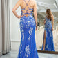 Blue Mermaid Spaghetti Straps Long Prom Dress with Appliques Beading Beautiful