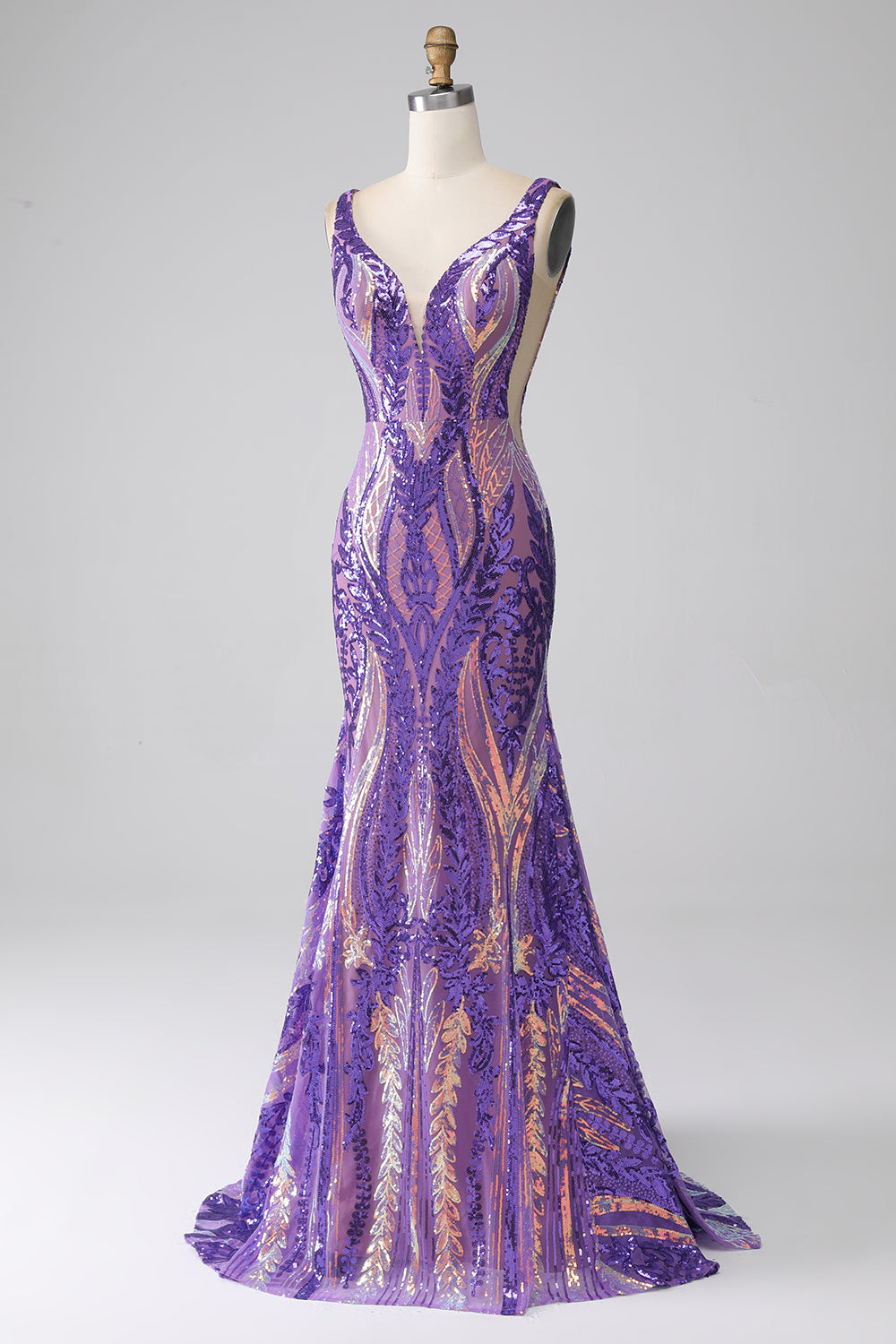 Purple Mermaid V Neck Long Sparkly Prom Dress With Sequins Sexy