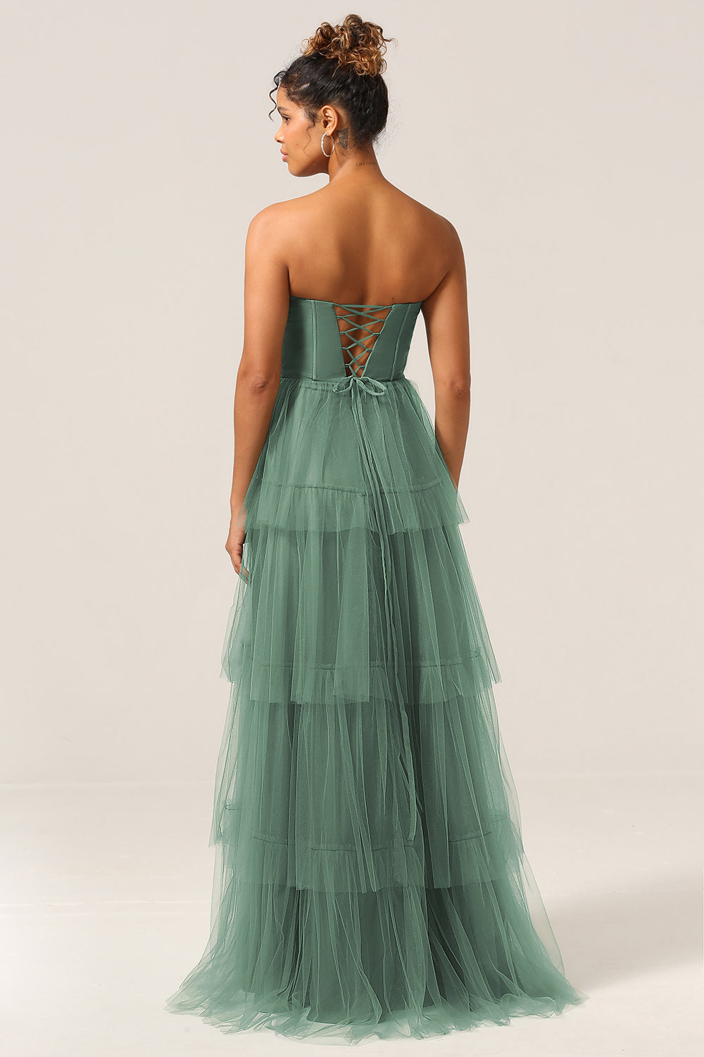 Eucalyptus A Line Spaghetti Straps Floor Length Tulle Bridesmaid Dress With Slit