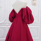 V Neck Satin Long Sleeves Satin Long Formal Dress Prom Dress Off Shoulder