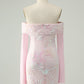 Cute Sparkly Bodycon Off The Shoulder Sequin Pink Homecoming Dress with Long Sleeves Beautiful
