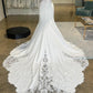 White Appliques Corset Backless Mermaid Long Wedding Dress Beautiful
