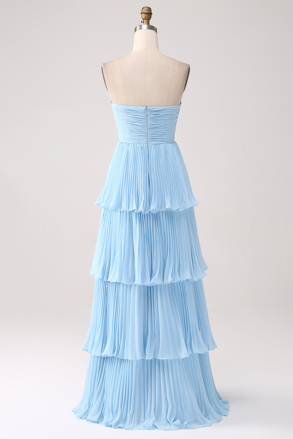 Sky Blue A-Line Sweetheart Tiered Floor Length Chiffon Bridesmaid Dress Lilac Off Shoulder
