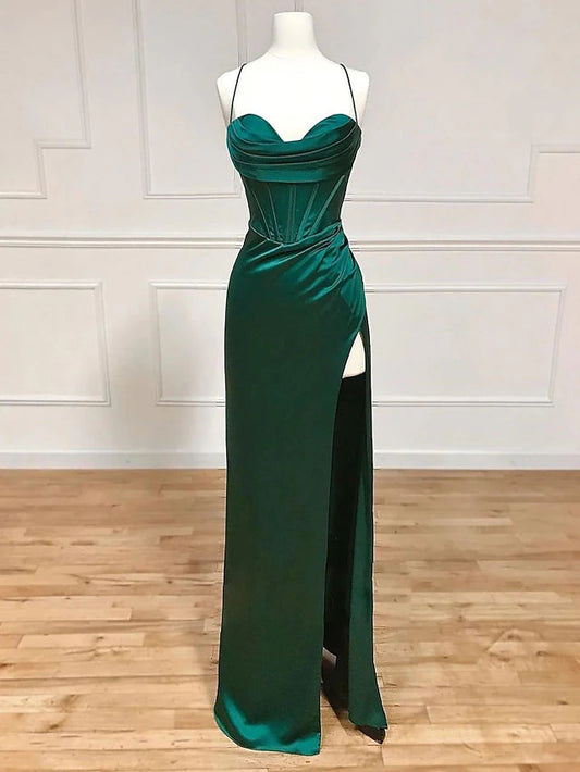 Sheath / Column Evening Gown Empire Dress Formal Floor Length Sleeveless V Neck Charmeuse Backless with Pleats