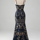 Navy Mermaid Spaghetti Straps Sparkly Sequin Prom Dress Sexy Evening Dresses