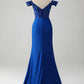 Royal Blue Mermaid Spaghetti Straps Beaded Corset Prom Dress with Slit Sexy Evening Dresses