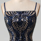 Navy Mermaid Spaghetti Straps Sparkly Sequin Prom Dress Sexy Evening Dresses