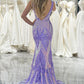 Purple Mermaid V Neck Long Sparkly Prom Dress With Sequins Sexy