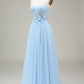 Light Blue A-Line Tulle Long Prom Dress With Appliques Floor Length Beautiful