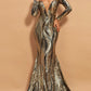 Mermaid / Trumpet Evening Gown Vintage Dress Prom Sweep / Brush Train Long Sleeve V Neck Sequined