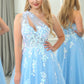 Light Blue A Line One Shoulder Sparkly Sequin Tulle Prom Dress With Appliques Beautiful